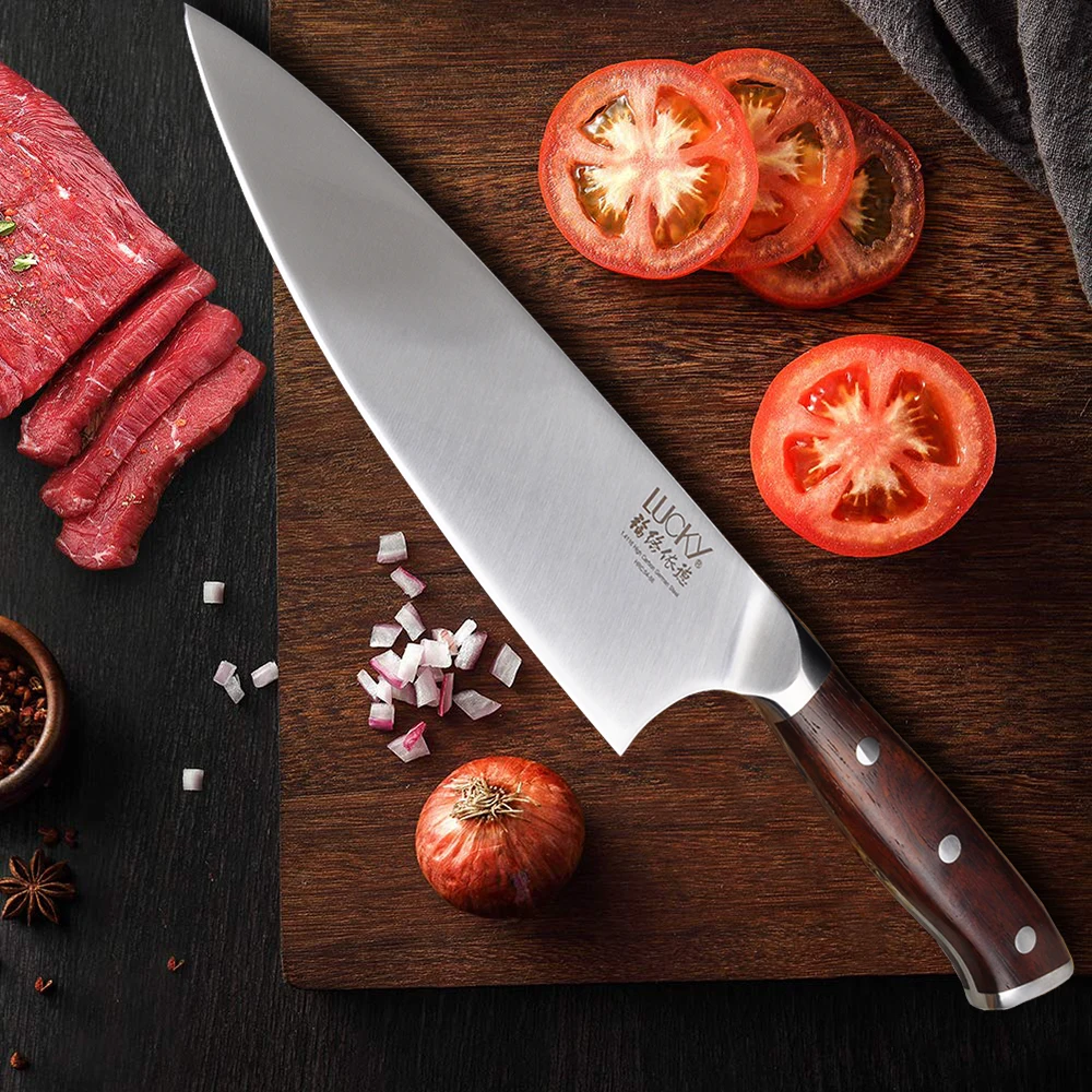 Chef Kitchen Knife Set Germany DIN 1.4116 Stainless Steel Super Sharp Gyuto Cleaver Paring Knives with Yellow Sandalwood 50-52 | Дом и сад
