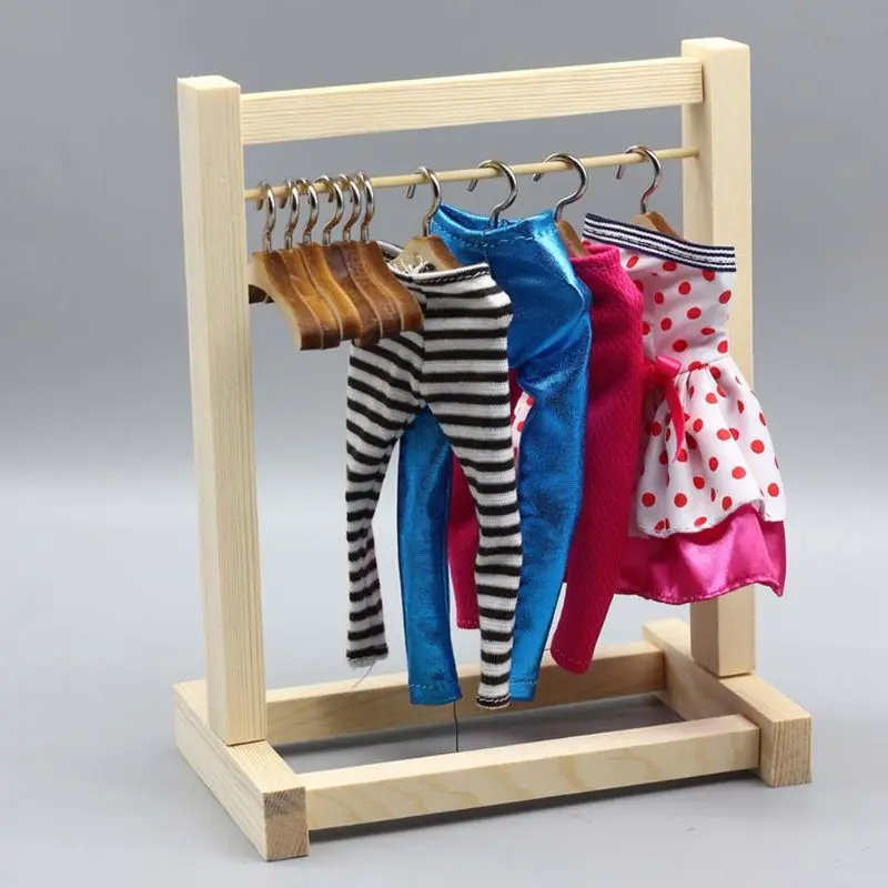 

Doll Wooden Clothes Rack Garment Organizer Hangers for Dolls Handbag Clothes