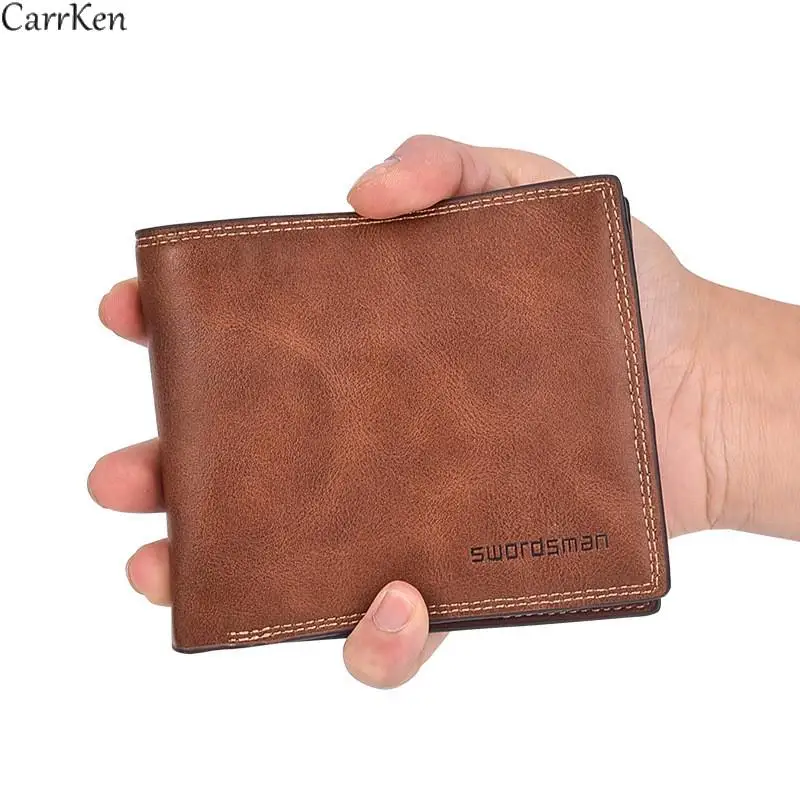 

Short Men's Wallets Frosted Leather Portfel Purse Portafoglio Uomo Dollar Three Fold Money Clip Thin Small Male Wallet Cartera