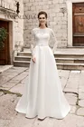 Женское атласное свадебное платье It's yiiya, элегантное кружевное платье с длинными рукавами, круглым вырезом и карманами на лето 2021