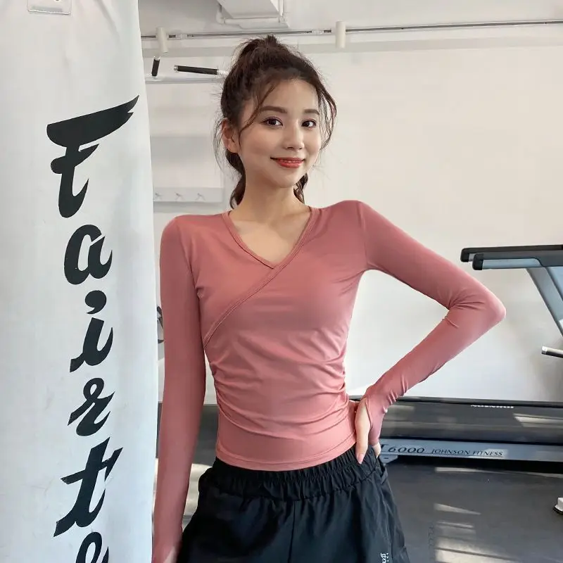 

Женская футболка, облегающий спортивный Топ с длинным рукавом, осенняя дышащая быстросохнущая тонкая сексуальная одежда для йоги, трениров...