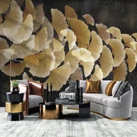 custom mural wallpaper nordic modern light luxury ginkgo leaf living room tv sofa background wall painting papel de parede sala