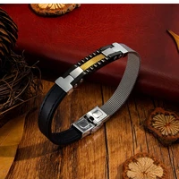 fashion men bracelet luxury black leather bangles bracelets for male jewelry classic stainless steel bracelet for boy