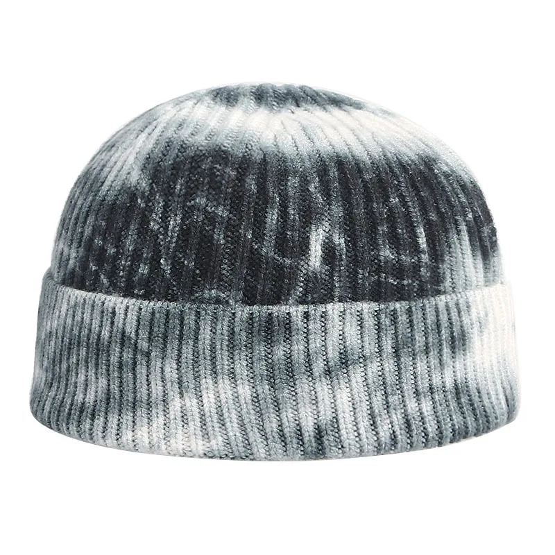 

Autumn and Winter New Tie-dye Printed Knitted Hat Short Cold Hat Female Melon Fur Wool Hat Korean Hip-hop Trend