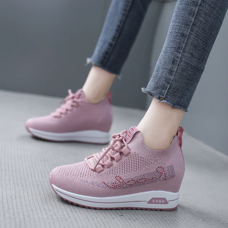 

3 CM Height Increasing Women Walking Sport Shoes Brand Comfortable Running Athletic Sneakers Black Ladies Jogging Shoes 35-40