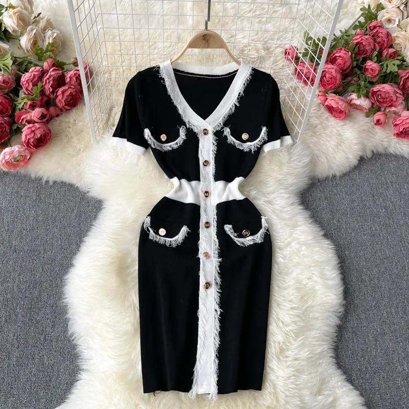 

Summer new pocket stitching dresses for women V-neck sexy fashion temperament dress Short sleeve women dress 2021
