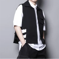 male personality vest spring and summer new lapel fashion personality trend asymmetric design hollow stripe high quality