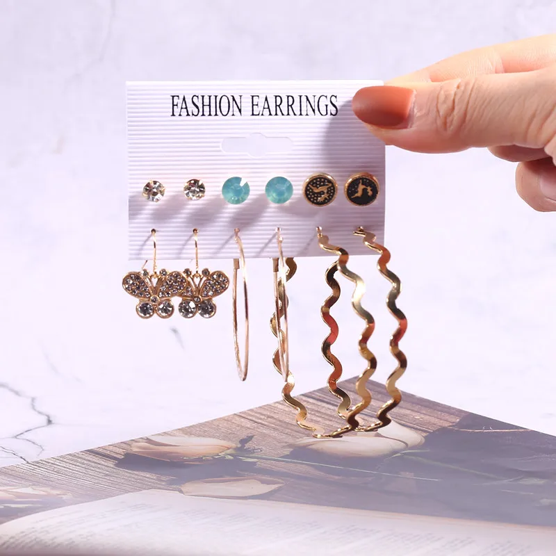 

HOCOLE Fashio Big Pearl Drop Earrings Set For Women Fashion Gold Geometric Circle Chain Earrings NEW Set of Earrings Jewelry