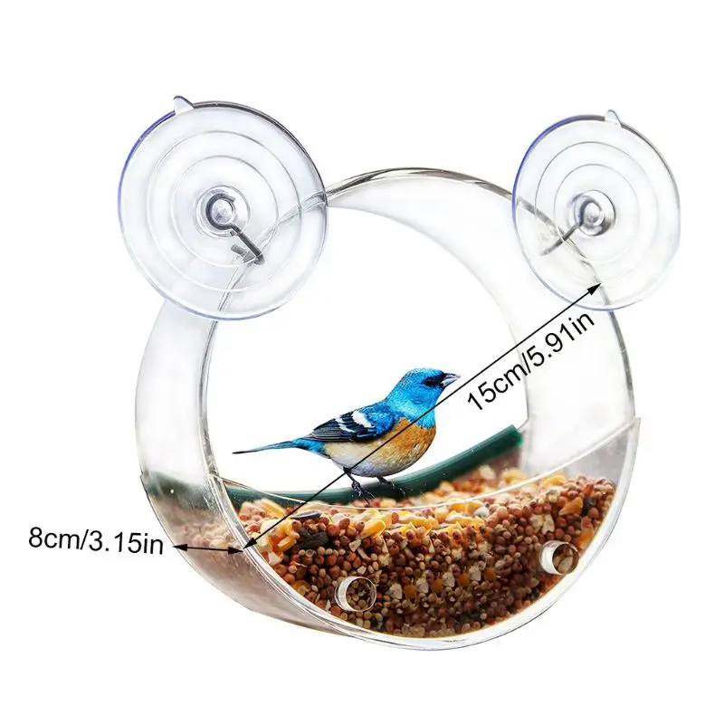 

Hanging Removable Round Bird Feeder Clear Glass Window Seed Tray Easy to Refill