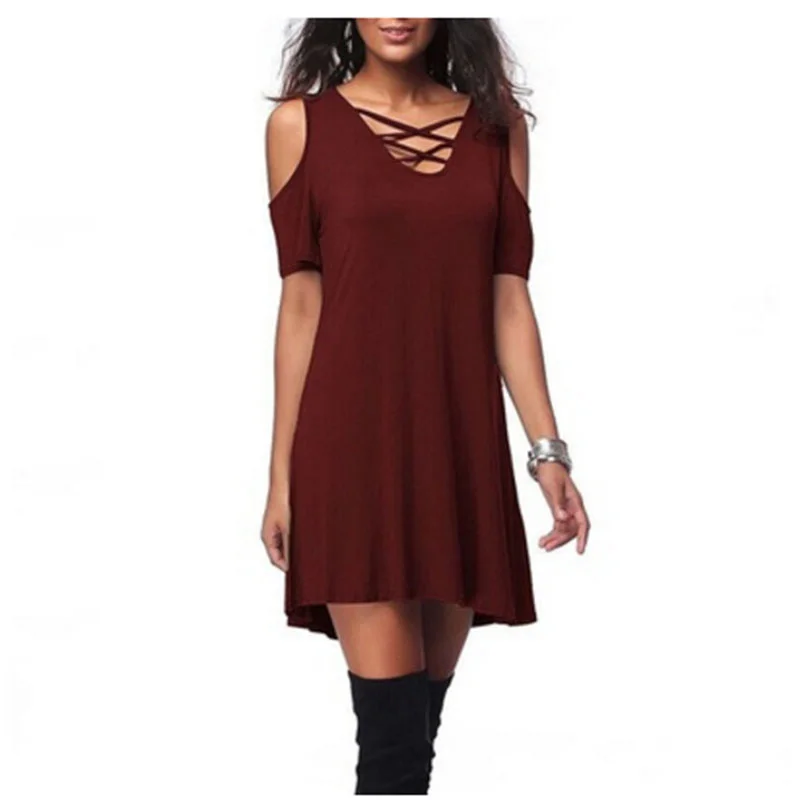 Женское мини-платье с открытыми плечами свободное платье-туника длинными