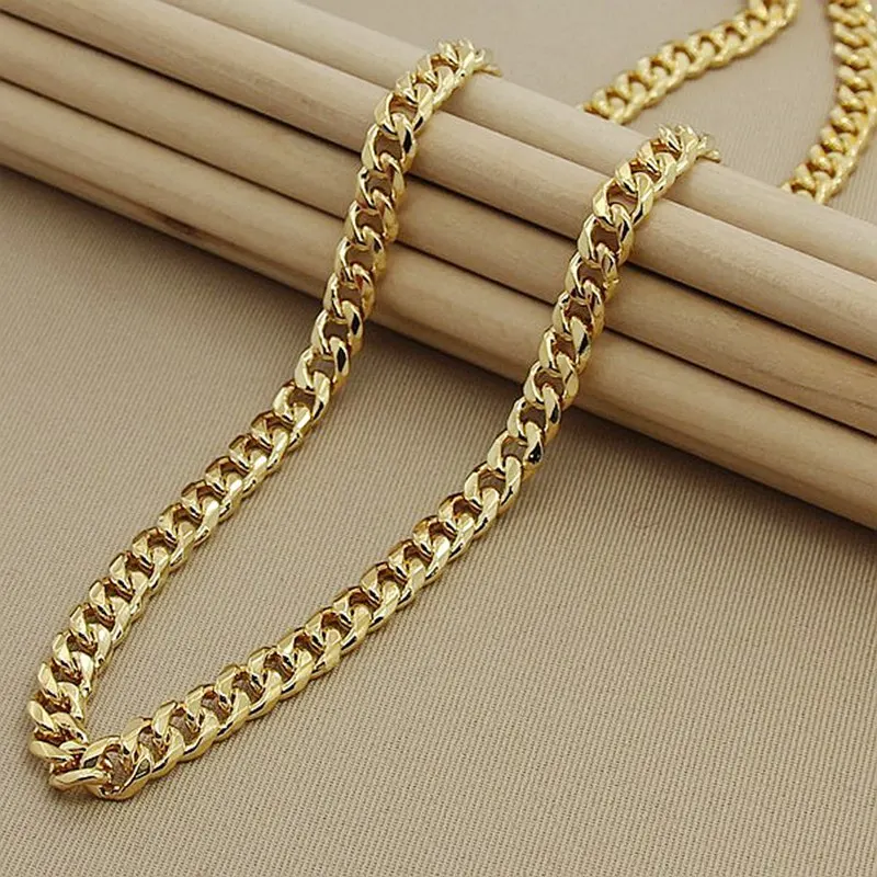 

Роскошный бренд 8 мм боковая цепочка ожерелье 24 к Желтое золото заполненное винтажное мужское ожерелье хип-хоп цепь ожерелье для мужчин