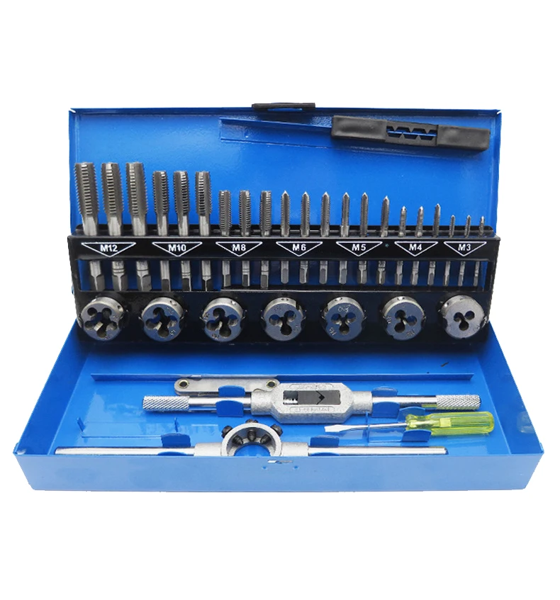 

32PCS HSS Tap Metal Die Set thread Metric Wrench Cut M 3-M12 Hand Threading Tool Tungsten Carbide Tap Screw Thread Making Tool