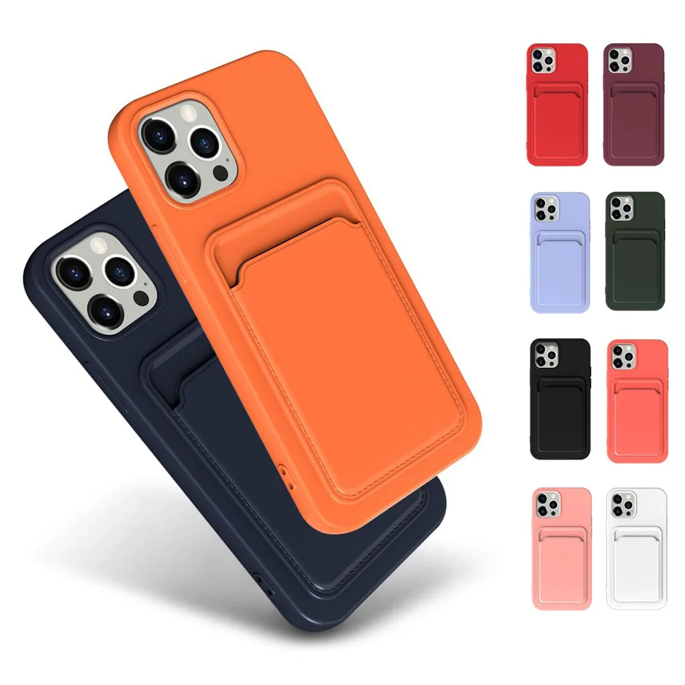 

Original Card Bag Luxury Phone Case For iPhone 11 12 Pro Max mini XR X XS 7 8 Plus Soft Silicone Solid Color Protector Cover