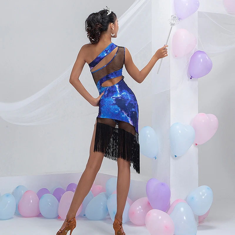 

Latin Dance Fringed Dress Female 2021 New Oblique Shoulder Sexy National Standard Latin Dance Competition Practice Dress SL4870
