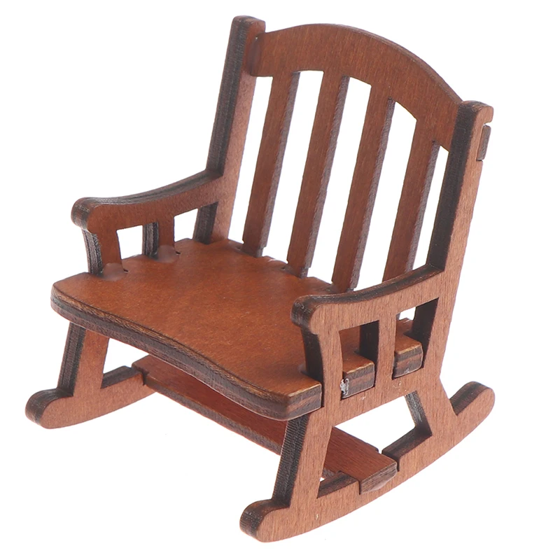 

1pc 1/12 Wooden Mini Dollhouse Rocking Chair Model Toy DIY Miniature Scenery Accessory For Dolls House Accessories Decor Toys