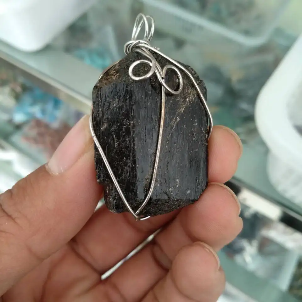 Натуральный драгоценный камень Aphrizite Schorl необработанные камни ожерелья из