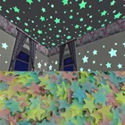 100 шт. 3D звезды светится в темноте наклейки на стену; Блестящие светящиеся наклейки на стену для детской комнаты, Спальня декор для потолка
