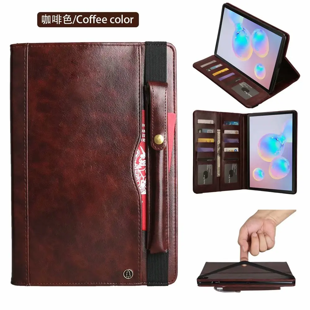 Coffe Color Модный кожаный чехол для планшета для samsung Galaxy Tab S6 T860 T865 SM-T860 SM-T865 10," с карандашом и держателем для карточек+ ручка - Цвет: Coffe Color