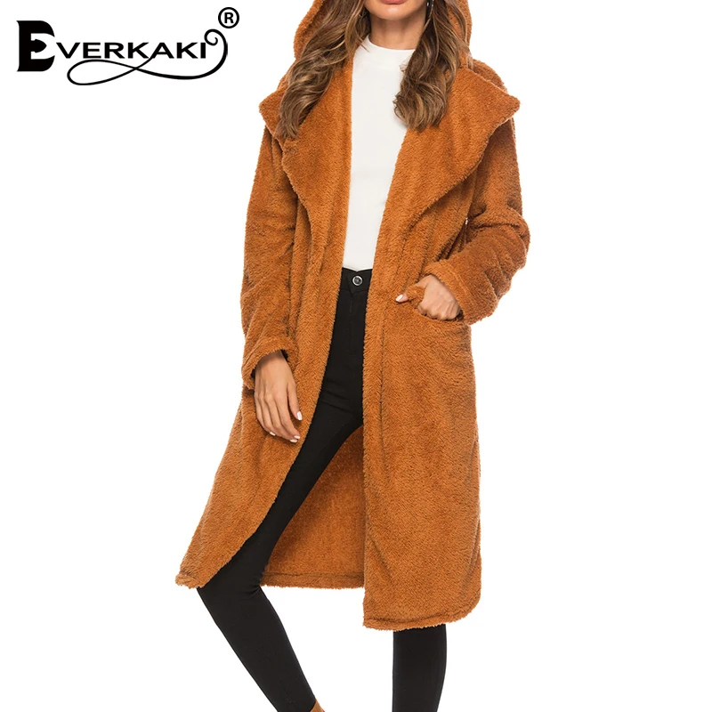 Everkaki/пальто в стиле бохо из искусственного меха женские зимние толстые куртки с