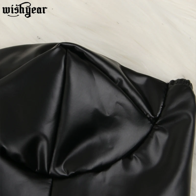 

Sexy Strapless Bright PU Dress Women Backless Zipper Bodycon Mini Women Dress Night Club Party Dresses Vestidos