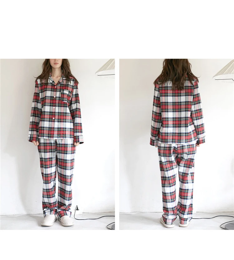 Plaid Print Couple Pajamas Set Autumn and Winte Warm Cotton Women and Men Pyjamas Long Sleeve Sleepwear Men Lounge Pijama mens cotton sleep shorts