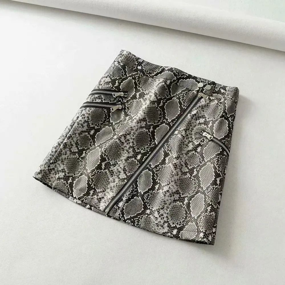 NN8010 Silver Новинка, хит, Женская Осенняя сексуальная клубная мини-юбка из Искусственной Змеиной кожи, высокая талия, мотоциклетная полиуретановая подвеска, уличная юбка - Цвет: NN8010 Silver