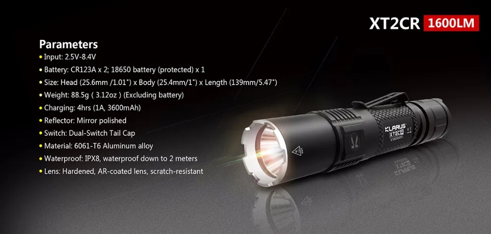 2019 KLARUS XT2CR CREE XHP35 HD E4 светодиодный фонарик 1600 люмен компактный супер-яркий