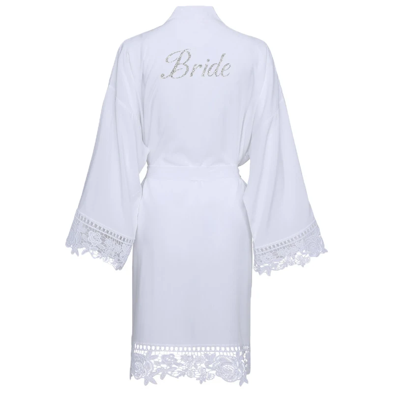 YUXINBRIDAL Rayon Navy Solid Cotton Lace Kimono Robes Women Wedding Bridal Robe Bathrobe Sleepwear  Bride Robes Bridesmaid Robes