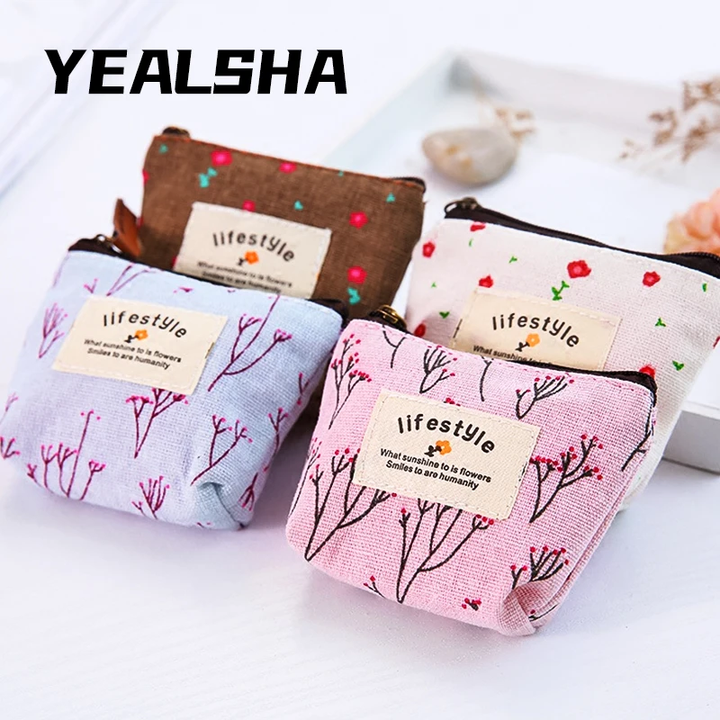 

New Floral Coin Purse Bag Cute Student Ladies Short Key Zipper Mini Fabric Small Wallet Bags For Women