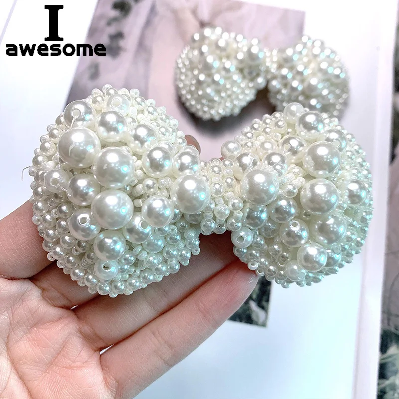 

New Pearl Beaded Bow-knot Bridal Wedding Party Shoes Accessories For Headwear High Heels Flats Slipper Shoe Decorations Flowers