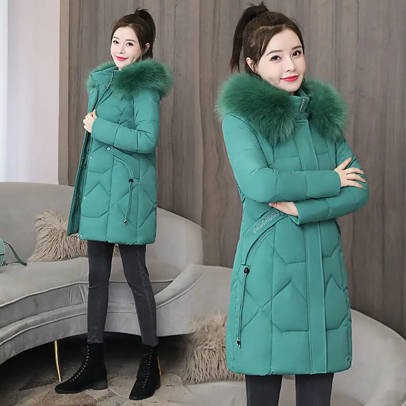 

2020 New Winter Jacket Women Coat Fur Collar Hooded Thick Parkas Warm Cotton Padded Jacket Female Long Parka Outwear Plus Size