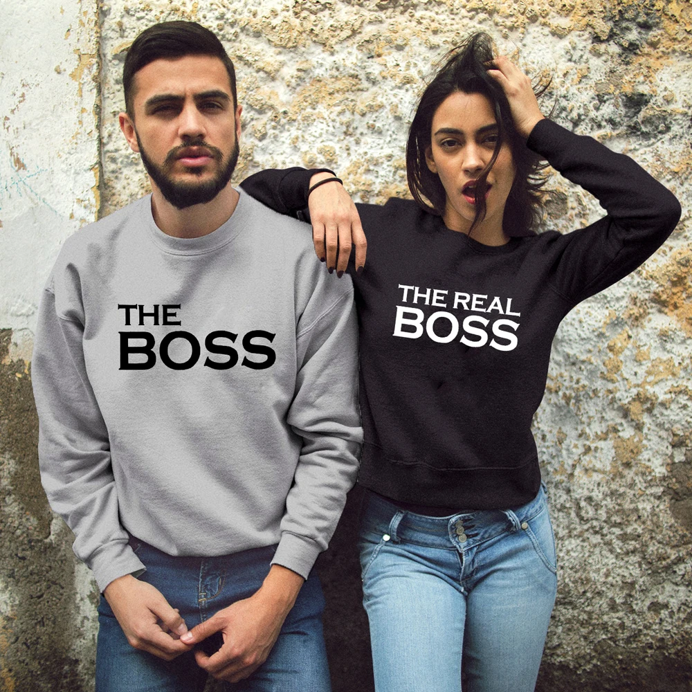 Толстовка для пар с надписью «The Boss The Real Boss»; Повседневная осенне-зимняя одежда унисекс; хипстерский свитер; пуловер