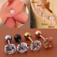 2pclot punk medical stainless titanium steel needle zircon crystal stud earrings for men women party ear jewelry size 3456mm