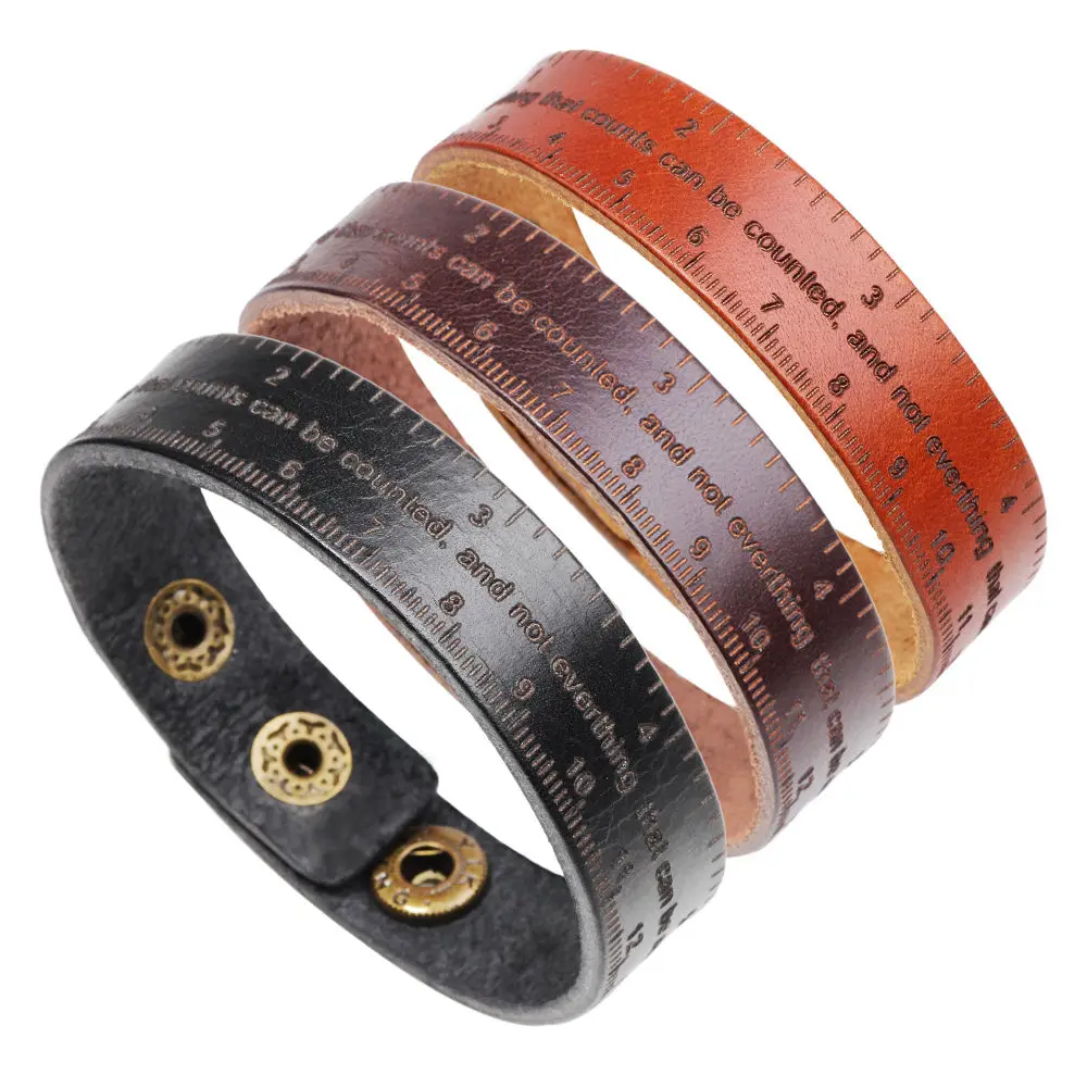 Vintage Cuff Leather Bracelet Rock Charm Bracelet Bangles Ruler Element English Letter Men Jewelry for Women Wholesale 2019 Hot