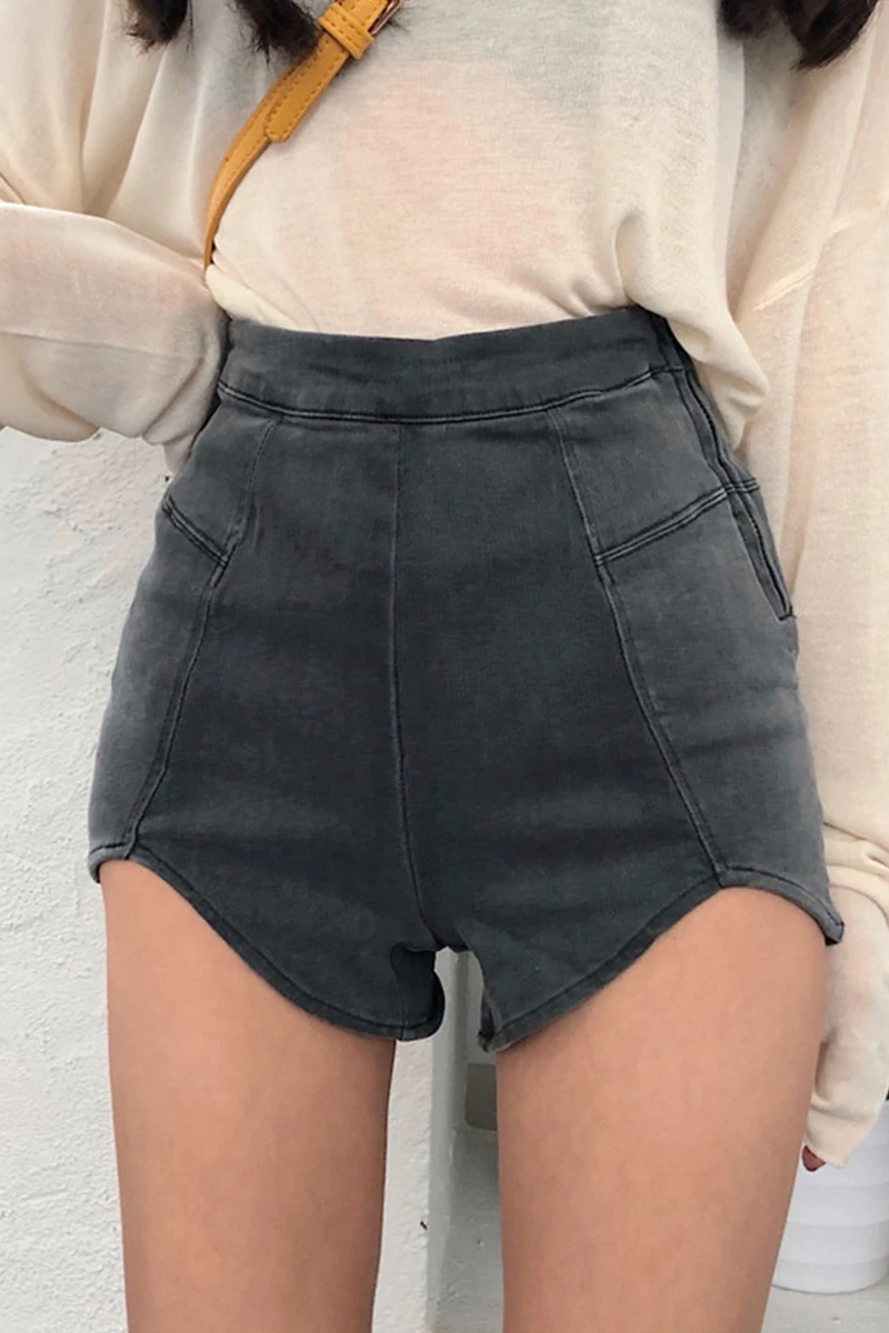 

2021 Spring Fashion Women Jean Shorts Retro High Waist Stretch Hot Shorts Denim Side Zipper Irregular Straight Leg Jeans Shorts