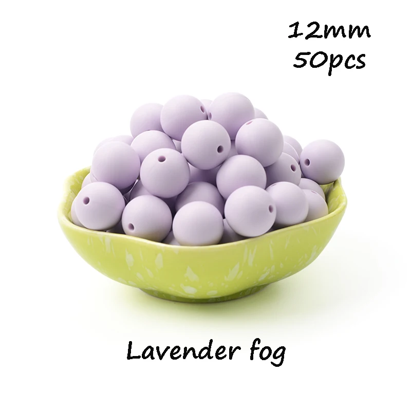 Lavender fog LOFCA, 12 мм, 50 шт./лот, бусины из пищевого силикона, Прорезыватель для зубов, круглые бусины, Детская жевательная для прорезывания зубов, Силиконовые Прорезыватели для самостоятельного изготовления - Цвет: Lavender fog