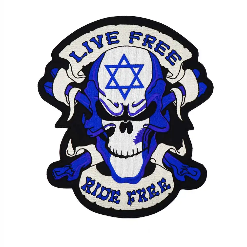

large live to ride iseral flag skull biker Patch iron on BACKING Embroidered for clothing jeans
