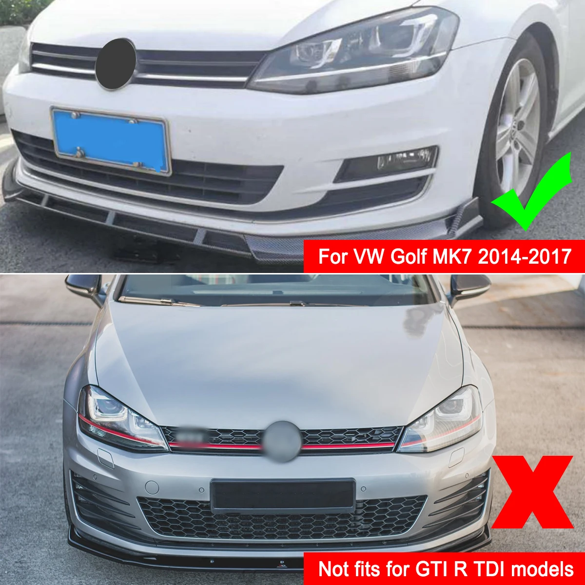3Pcs Glossy Black Car Front Bumper Lip Splitter Spoiler Diffuser Deflector Lips For VW Golf MK7 2014-2017 | Автомобили и