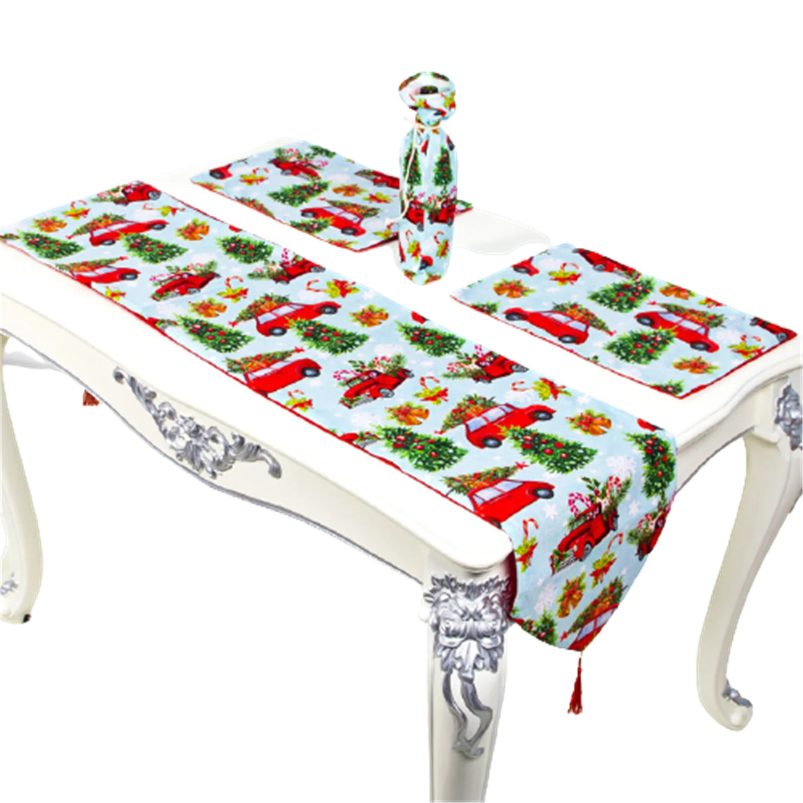 

Christmas Table Runner Creative Printed Placemat Wine Bottle Cover Practical Xmas Party Supplies for Home Hotel LBShipping