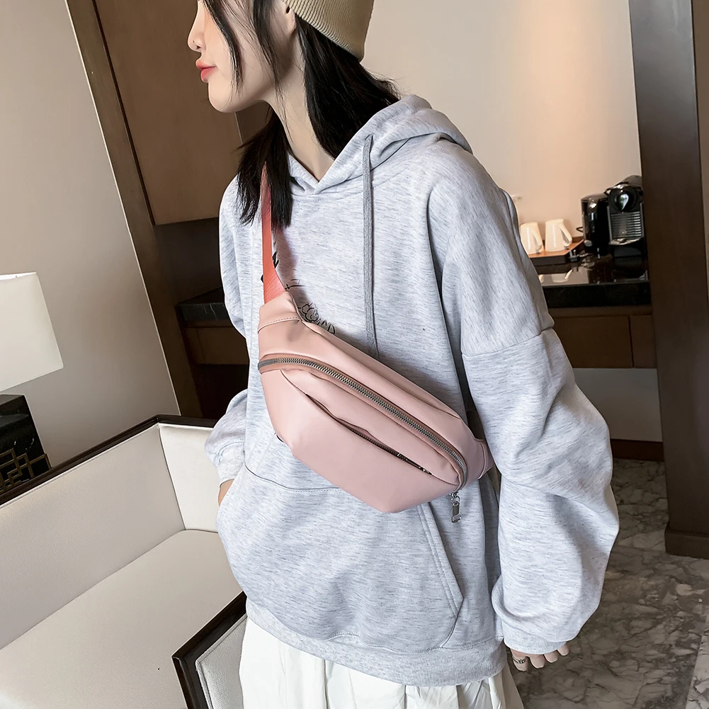 

Solid Chest Bag Girl Zipper Waist Crossbody Portable PU Leather Pouch Fanny Pack for Women Waist PU Leather Female 2020