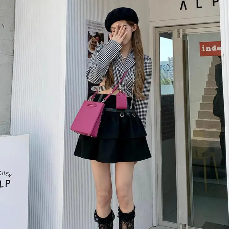 

Getspring Women Blazer Bandage Short Plaid Ladies Blazers And Jackets Plus Size Casual Vintage Loose Short Suit Coat 2021 New