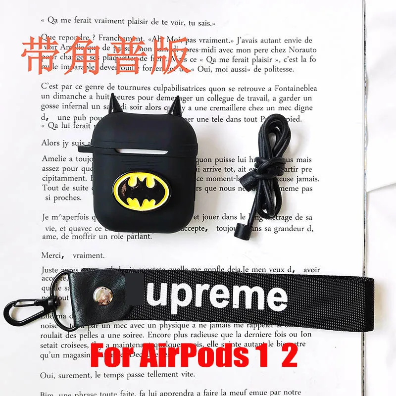 AirPods 1 2-9 Чехол для наушников с Бэтменом из мультфильма для Apple Air Pods Pro, силиконовый чехол s с брелком-кабелем, подставка для игрушки, откидная крышка для AirPods 2 TWS - Цвет: AirPods 1 2-9