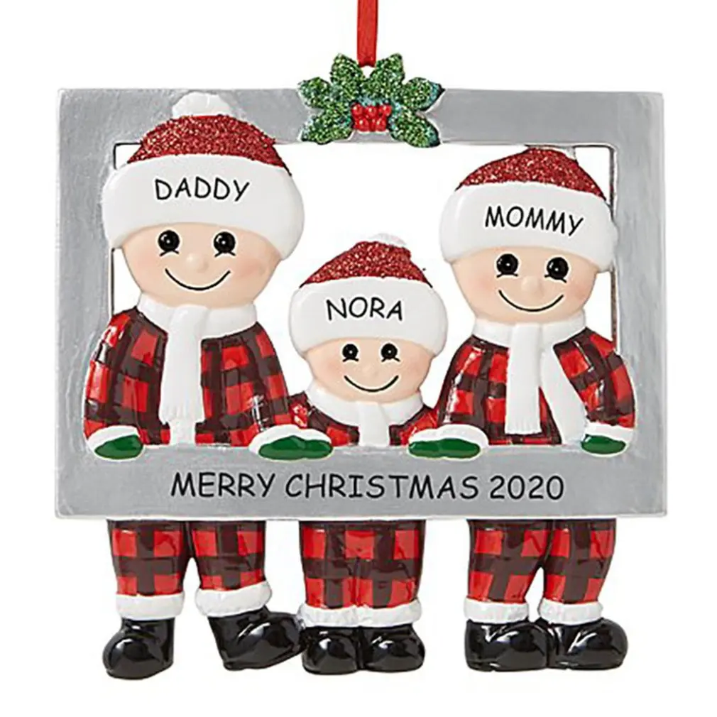 

Happy Family Snowman DIY Name Blessings Christmas Tree Pendant Christmas Decoration PVC Rubber Drop Ornament Party Home Decor