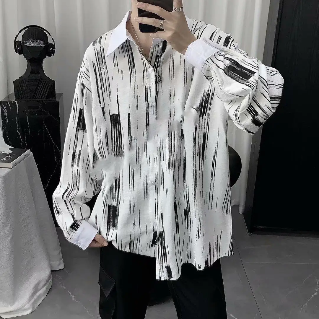 Men's Casual Blouse Shirt Loose Tops Long Sleeve Tee Shirt Spring Autumn Casual Turn Down Collar Men Shirt