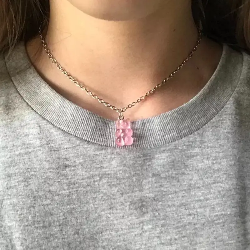 Cute candy color cartoon bear necklace DIY handmade colorful resin fresh jewelry | Украшения и аксессуары