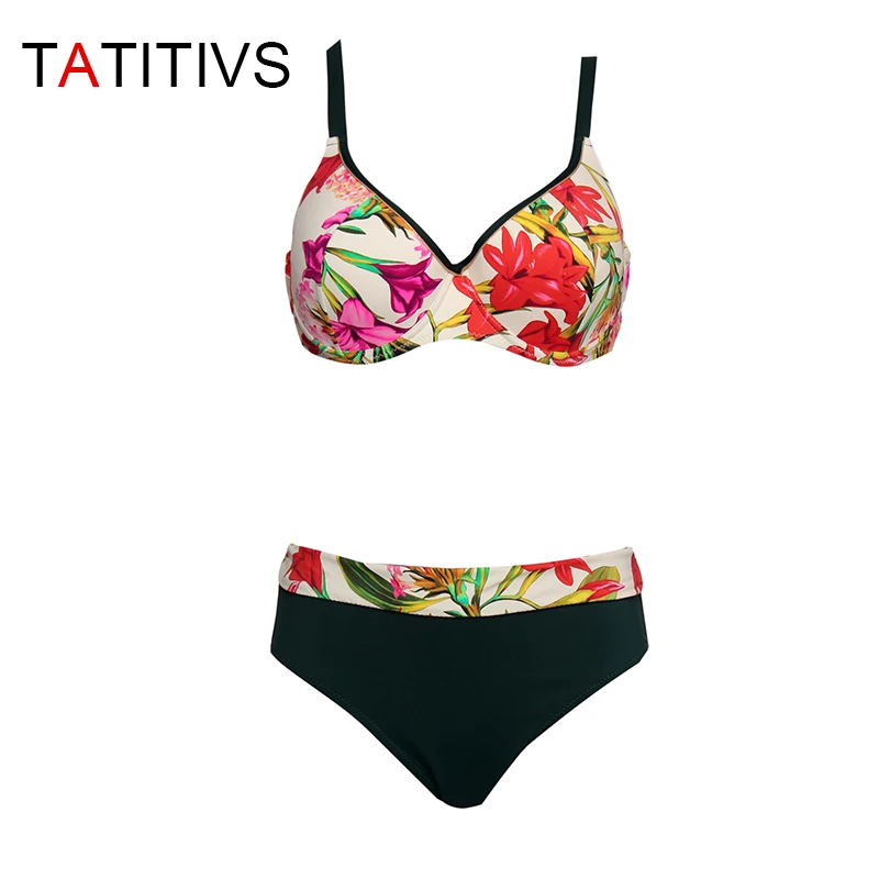 

TATITIVS Plus Size Bikinis Women Flower Print Bikini Set Large Cup Push Up Swimsuits 2021 Summer Swimwear Bathing Suit Biquini