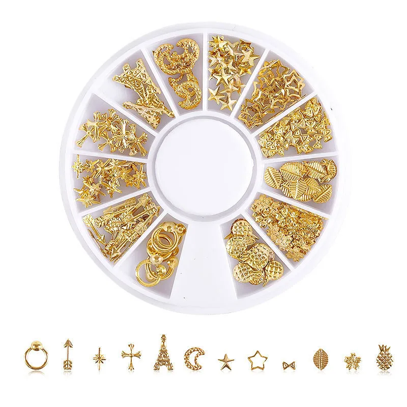 

1 Wheel Gold Triangle Bead 3D Nail Decoration Heart Leaf Shell Rivet Manicure Studs for DIY Nail Art Decorations