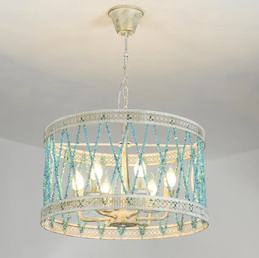 Американская люстра с 6 синими камнями люстра-свеча лампа для спальни креативные