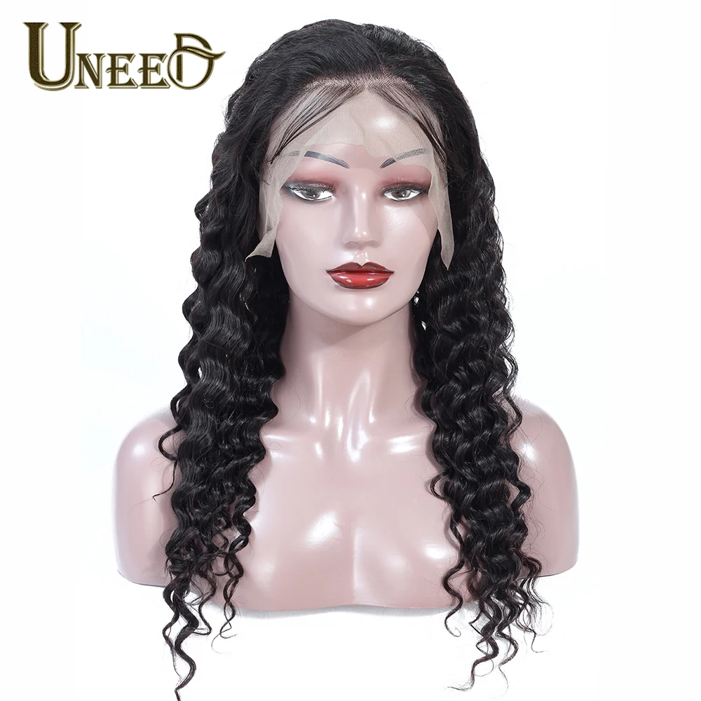 Uneed, 13*4, кружевные передние человеческие волосы, парики, перуанские, свободные, глубокая волна, для черных женщин, волосы remy, натуральные волосы для волос с детскими волосами