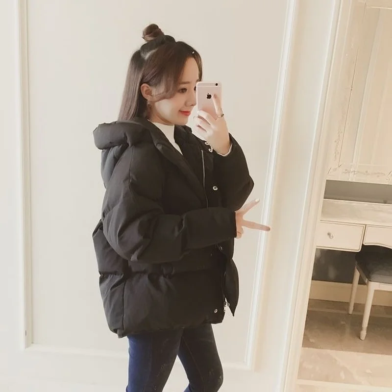 Women Warm Solid Thick Down Jacket Cotton Padded Winter Hooded Parkas Female Coats Casual Fashion Student Loose Snow Outwear New